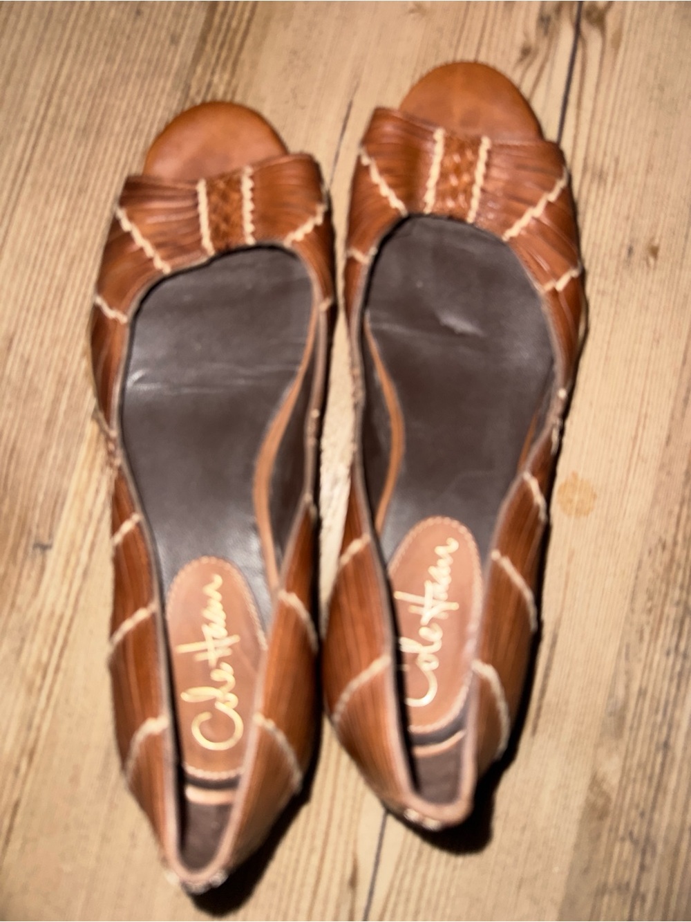 Cole Haan Tan Brown Leather Open-Toe Flats